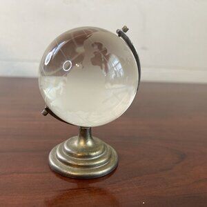 Frosted Etched Glass Crystal World Earth Globe Statue with Stand Paperweight